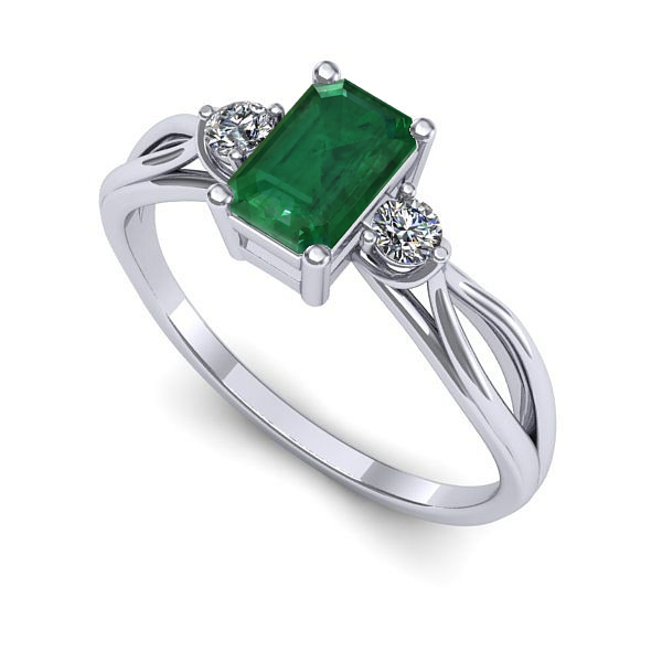 Inel de logodna din aur alb cu smarald