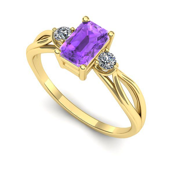 Inel logodna din aur galben cu ametist