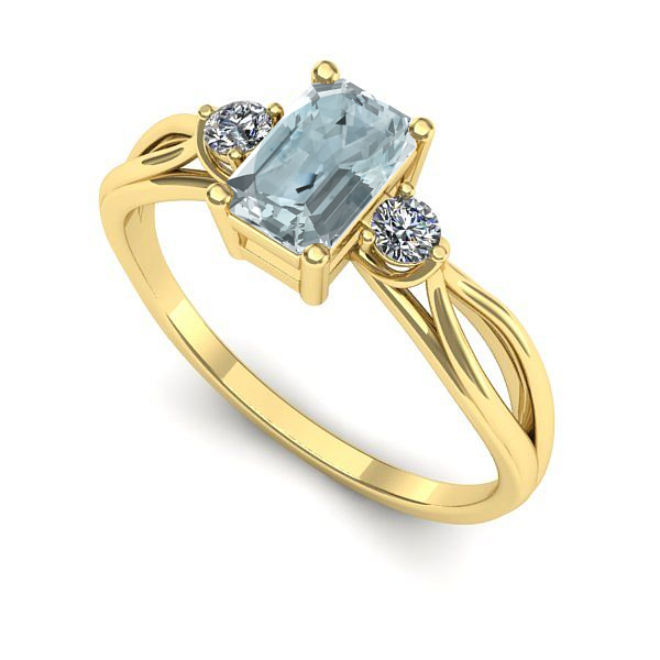 Inel de logodna din aur galben cu aquamarin