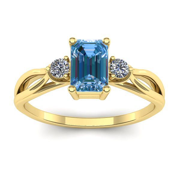 Inel de logodna cu diamant de laborator albastru dreptunghiular