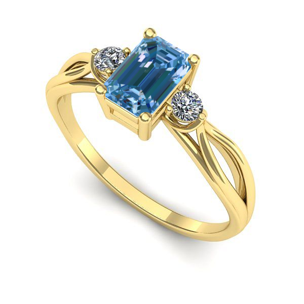 Inel de logodna din aur galben cu diamant de laborator albastru