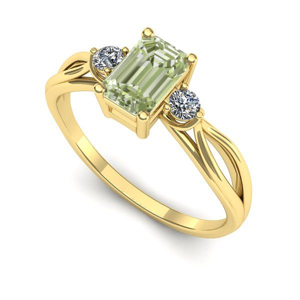 Inel din aur galben cu diamant de laborator verde