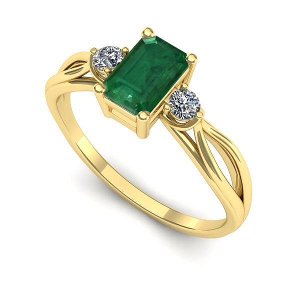 Inel logodna din aur galben cu smarald