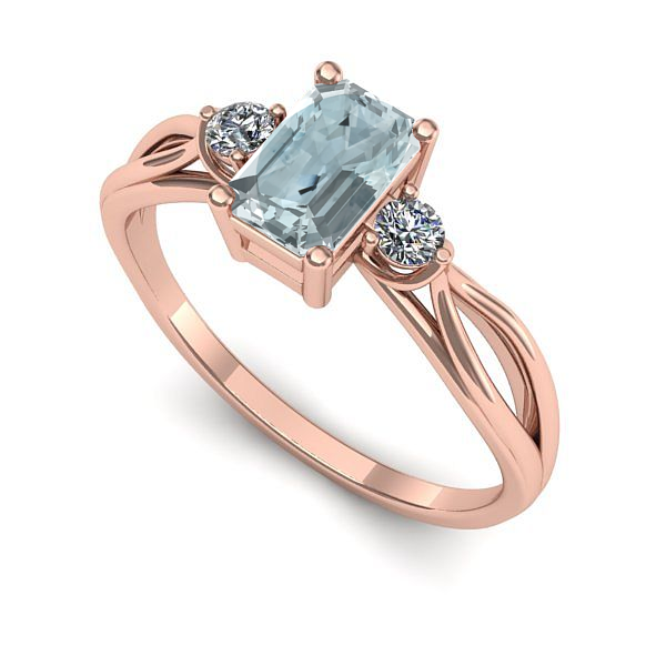 Inel din aur roz cu aquamarin