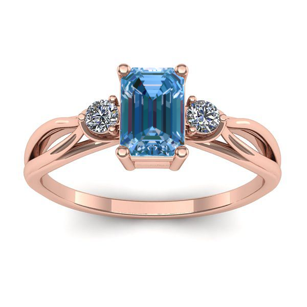 Inel cu diamant de laborator albastru dreptunghiular