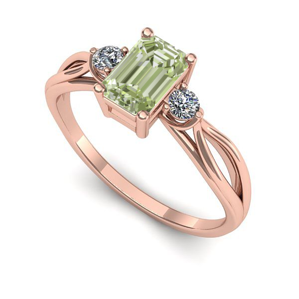 Inel logodna din aur roz cu diamant de laborator verde