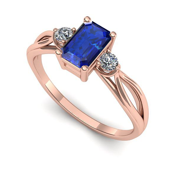 Inel de logodna din aur roz cu safir