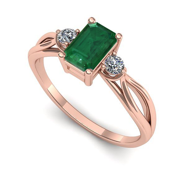 Inel logodna din aur roz cu smarald