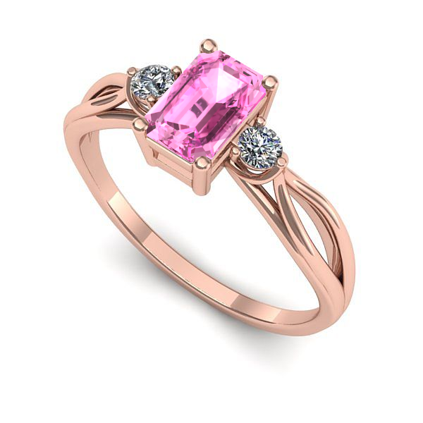 Inel de logodna din aur roz cu safir roz