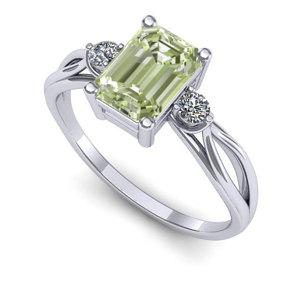 Inel logodna din aur alb cu diamant de laborator verde