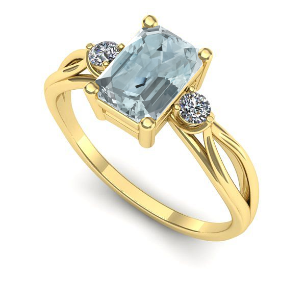 Inel logodna din aur galben cu aquamarin