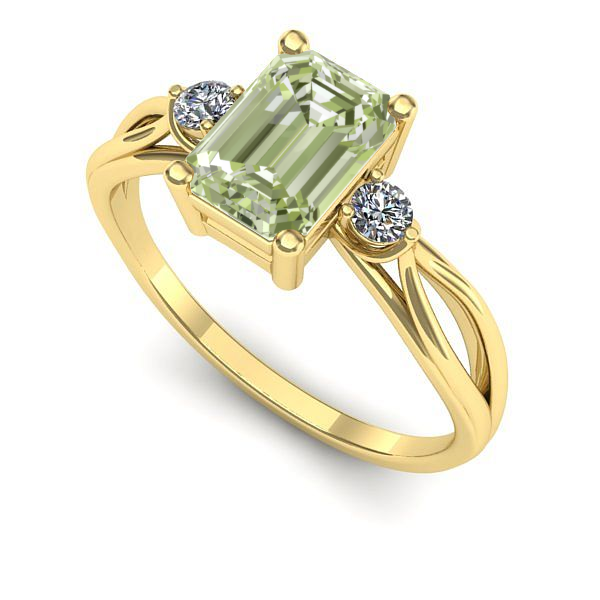 Inel logodna din aur galben cu diamant de laborator verde