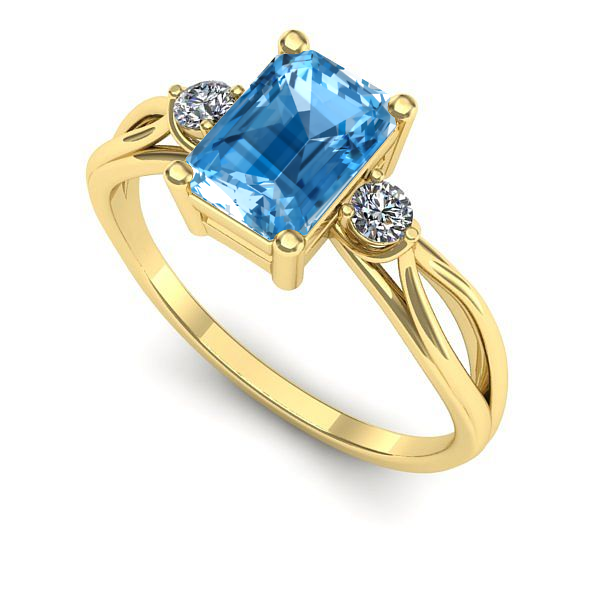 Inel logodna din aur galben cu topaz blue