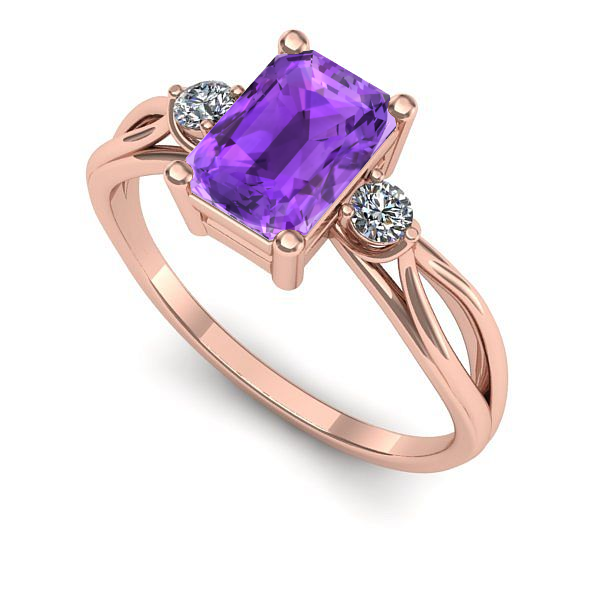 Inel de logodna din aur roz cu ametist