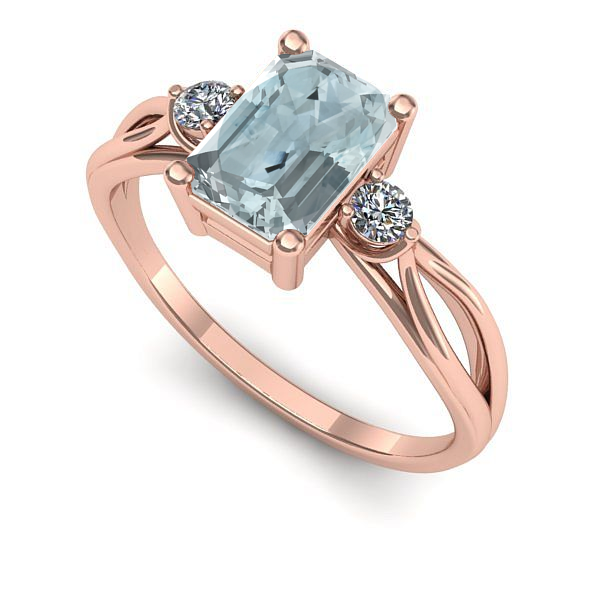 Inel din aur roz cu aquamarin