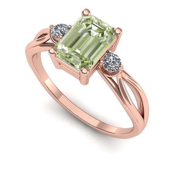 Inel din aur roz cu diamant de laborator verde