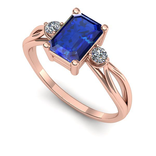 Inel de logodna din aur roz cu safir