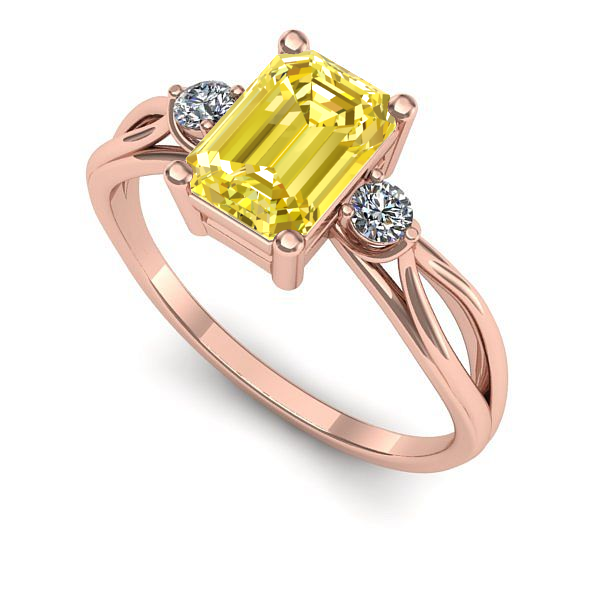 Inel de logodna din aur roz cu safir galben