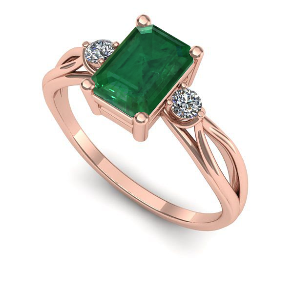 Inel de logodna din aur roz cu smarald