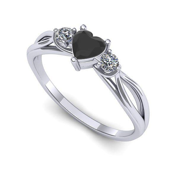 Inel de logodna din aur alb cu diamant negru