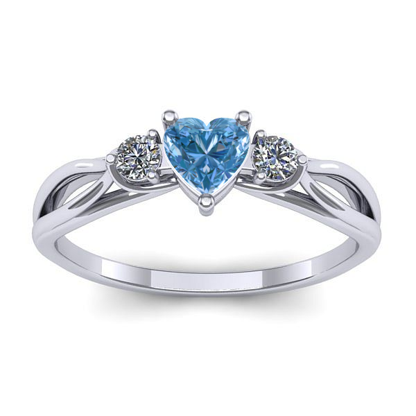 Inel cu diamant de laborator albastru inima