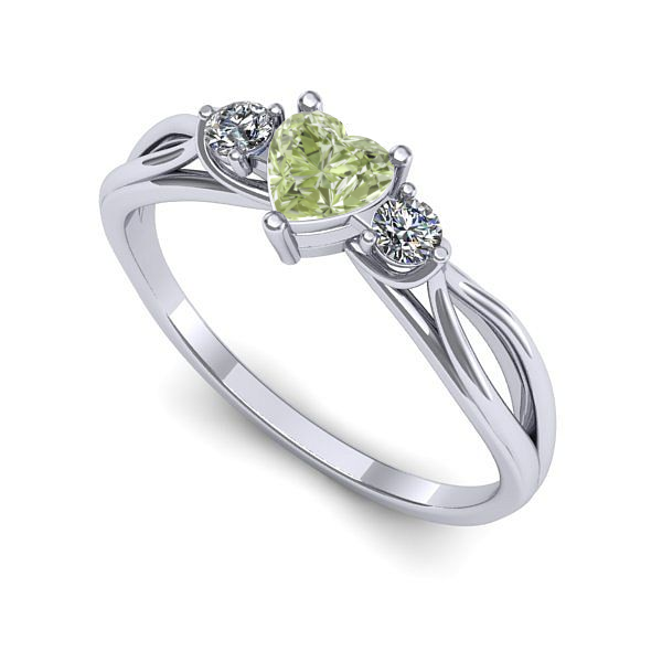 Inel de logodna din aur alb cu diamant de laborator verde