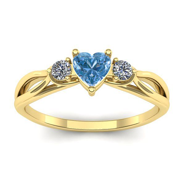 Inel logodna cu diamant de laborator albastru inima