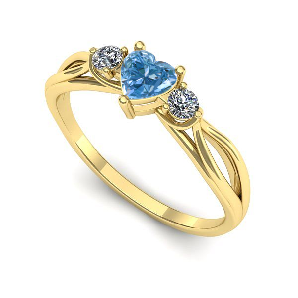 Inel din aur galben cu diamant de laborator albastru