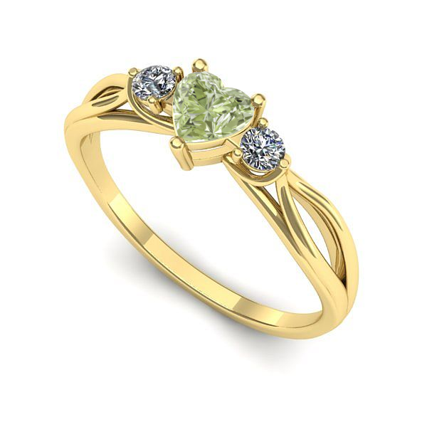 Inel de logodna din aur galben cu diamant de laborator verde