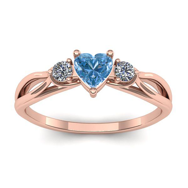 Inel cu diamant de laborator albastru inima