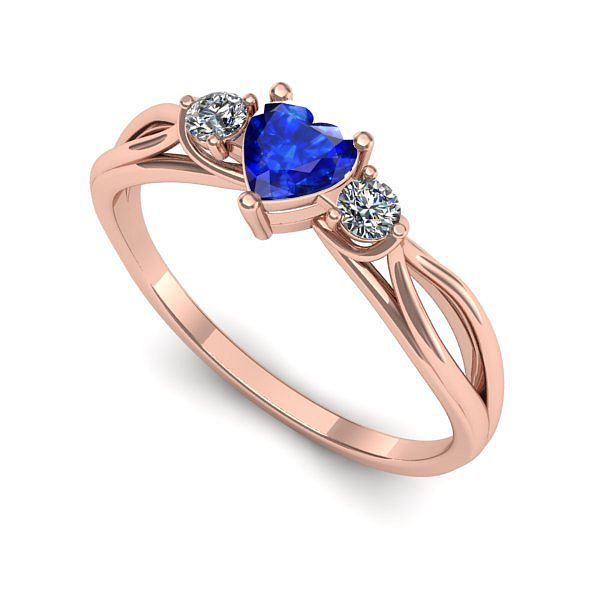 Inel de logodna din aur roz cu safir