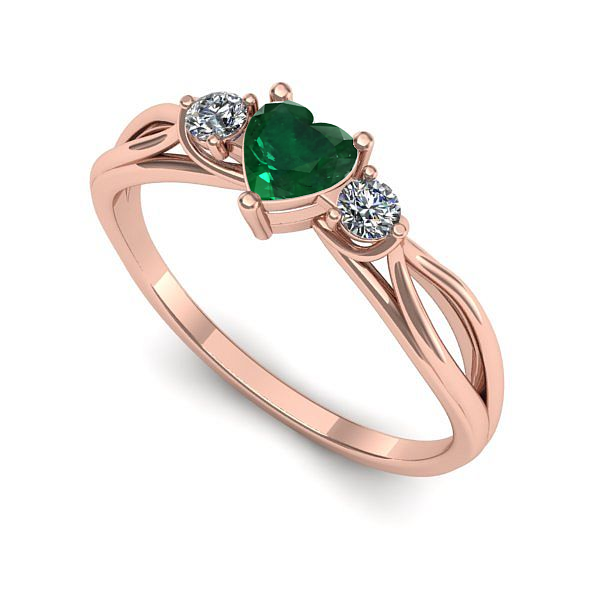 Inel de logodna din aur roz cu smarald