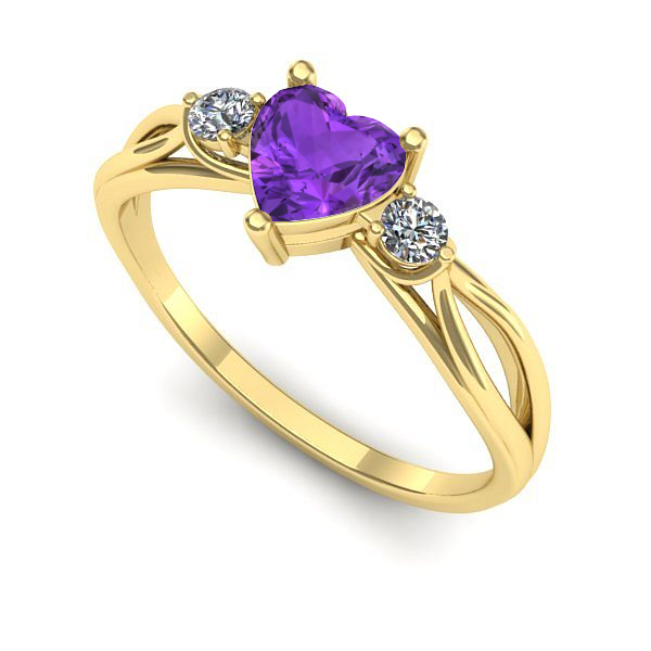 Inel logodna din aur galben cu ametist