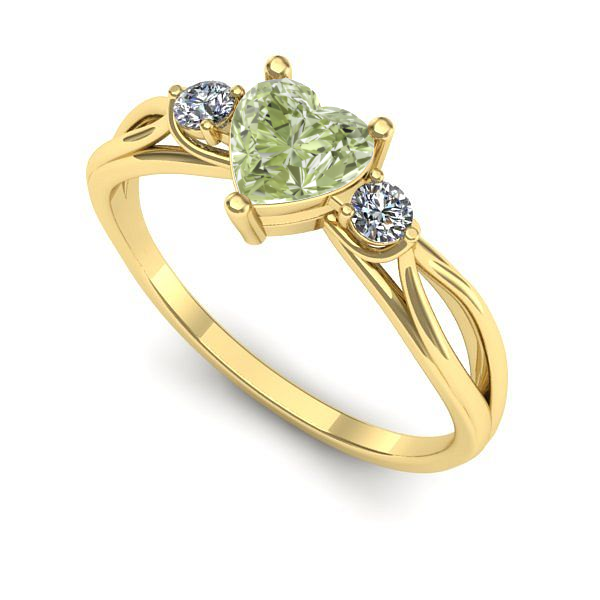 Inel de logodna din aur galben cu diamant de laborator verde