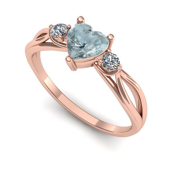 Inel de logodna din aur roz cu aquamarin