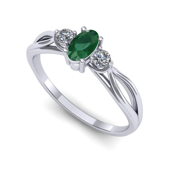 Inel de logodna din aur alb cu smarald