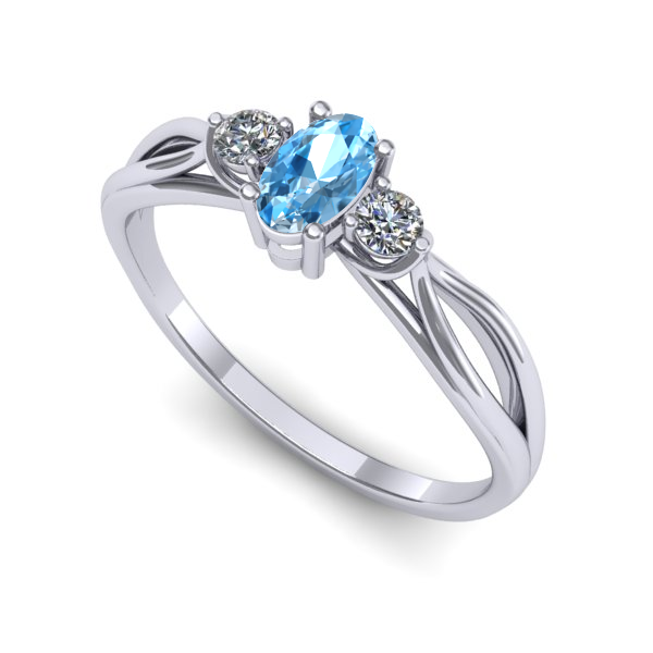 Inel de logodna din aur alb cu topaz blue