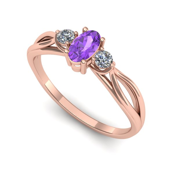 Inel de logodna din aur roz cu ametist