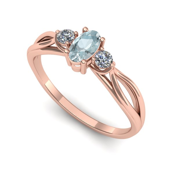 Inel din aur roz cu aquamarin