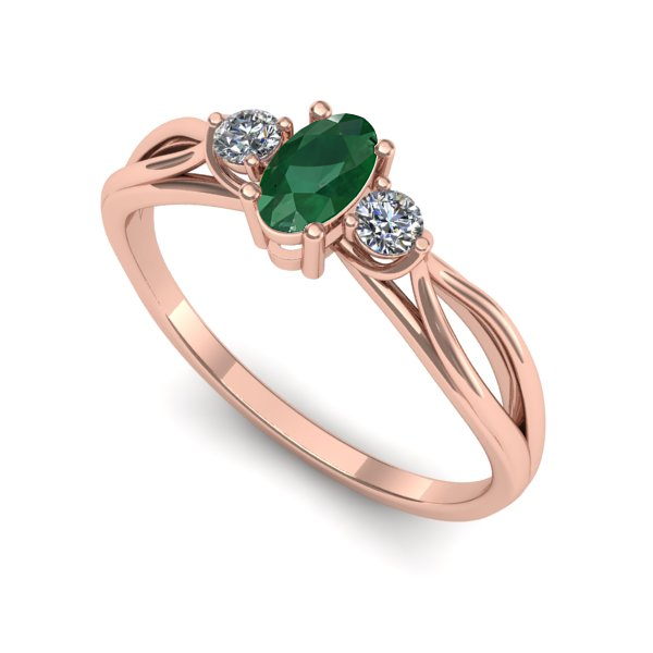 Inel din aur roz cu smarald