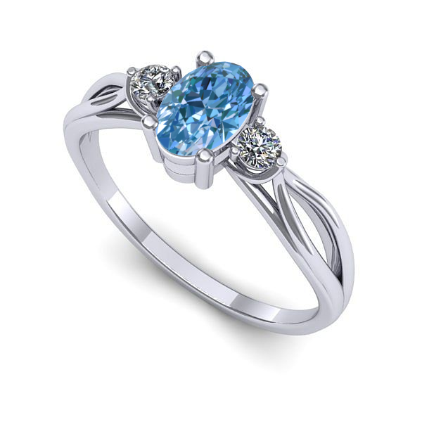 Inel logodna din aur alb cu diamant de laborator albastru