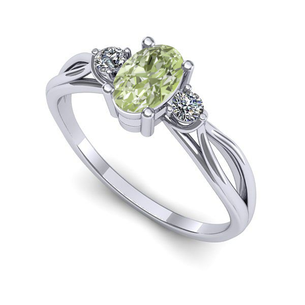 Inel de logodna din aur alb cu diamant de laborator verde