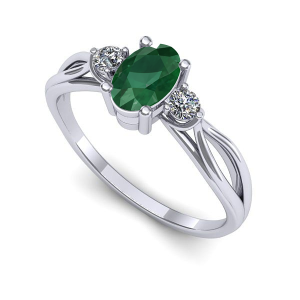 Inel logodna din aur alb cu smarald
