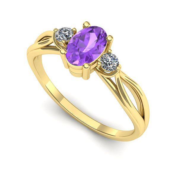 Inel logodna din aur galben cu ametist