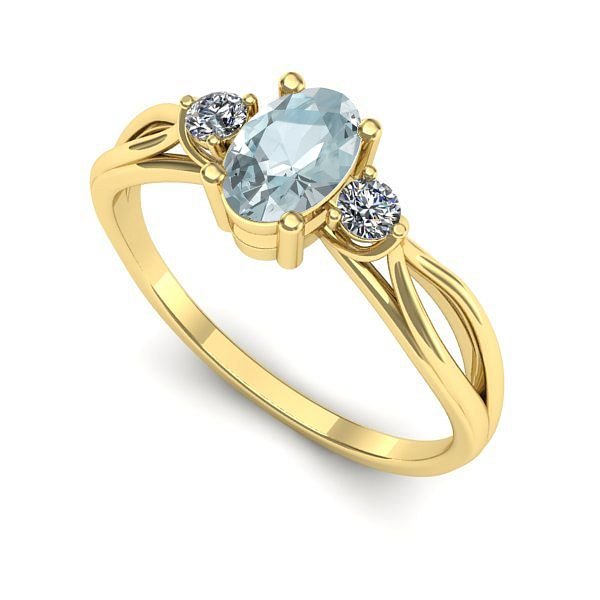 Inel logodna din aur galben cu aquamarin