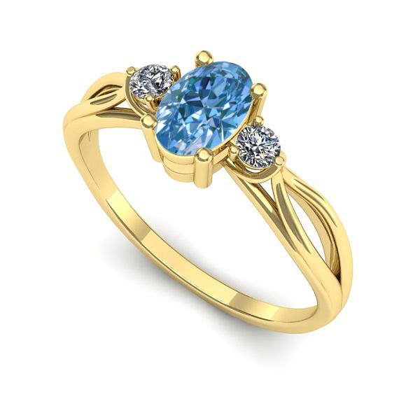 Inel din aur galben cu diamant de laborator albastru