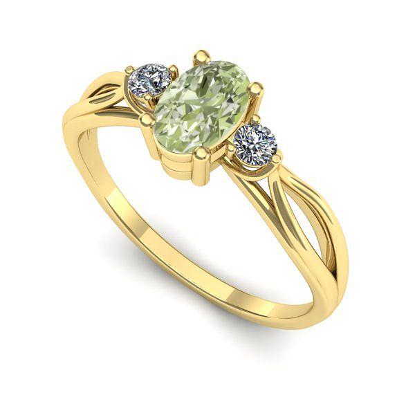 Inel din aur galben cu diamant de laborator verde