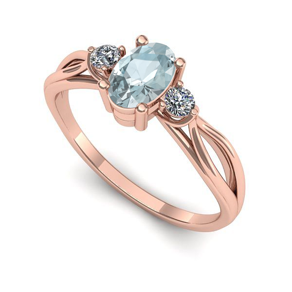 Inel logodna din aur roz cu aquamarin