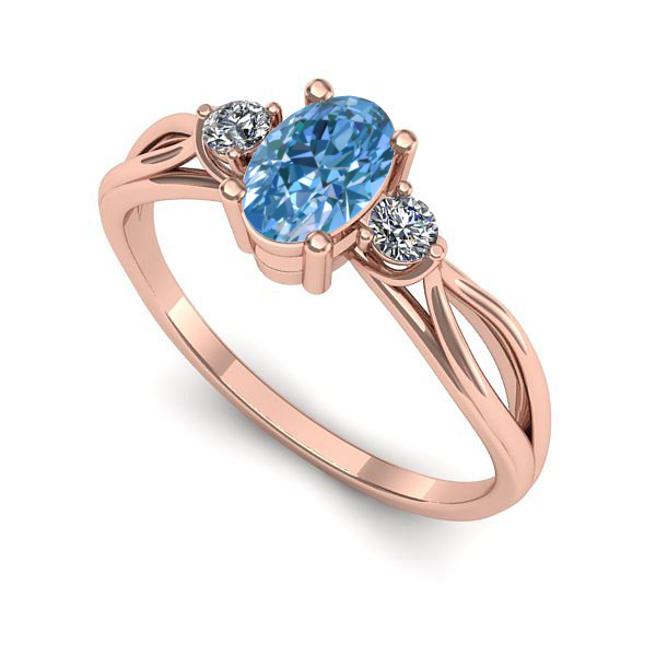 Inel din aur roz cu diamant de laborator albastru