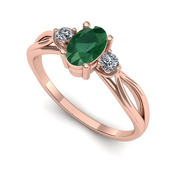 Inel de logodna din aur roz cu smarald